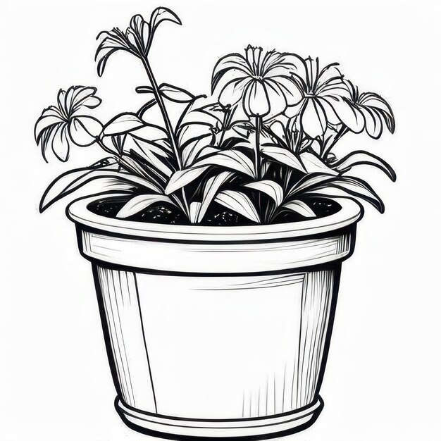 Lobelia flower outline black and white cute coloring book