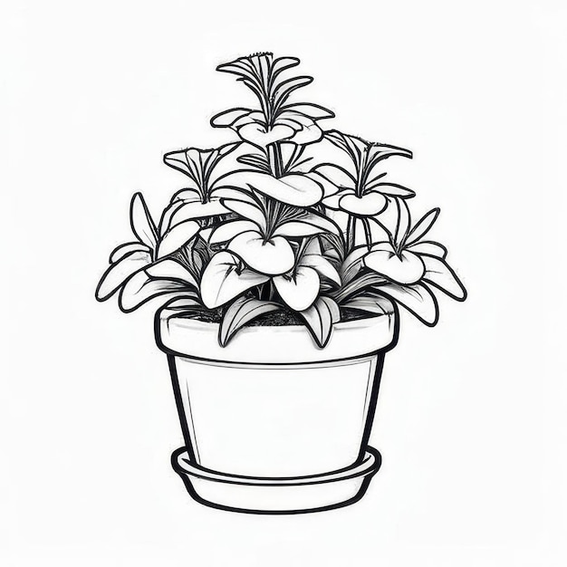 Lobelia flower outline black and white cute coloring book