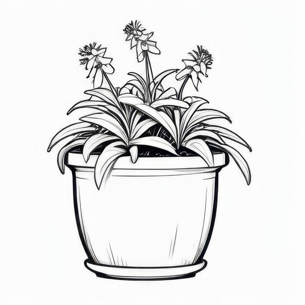 Lobelia flower outline black and white cute coloring book