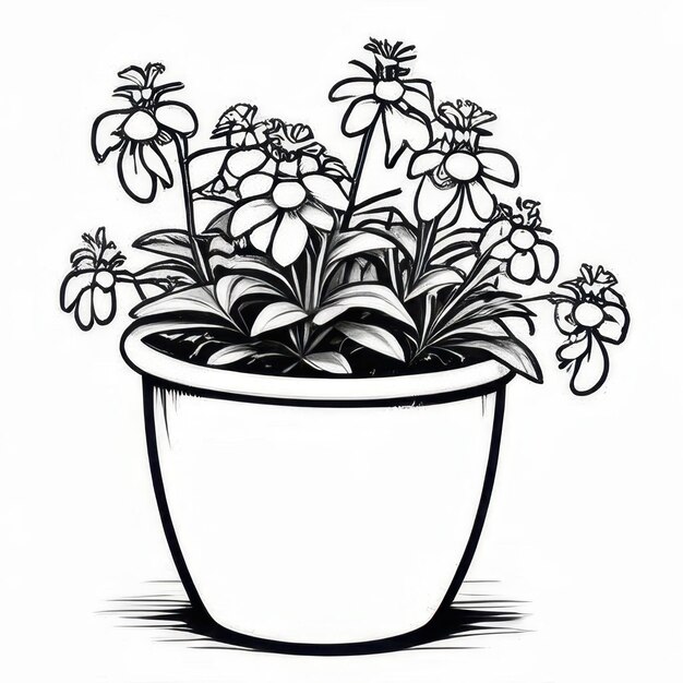 Lobelia flower outline black and white cute coloring book