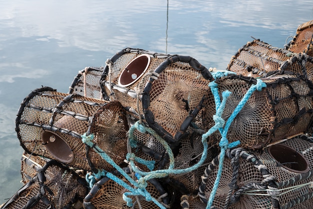 Lobster and crab pots on a dock