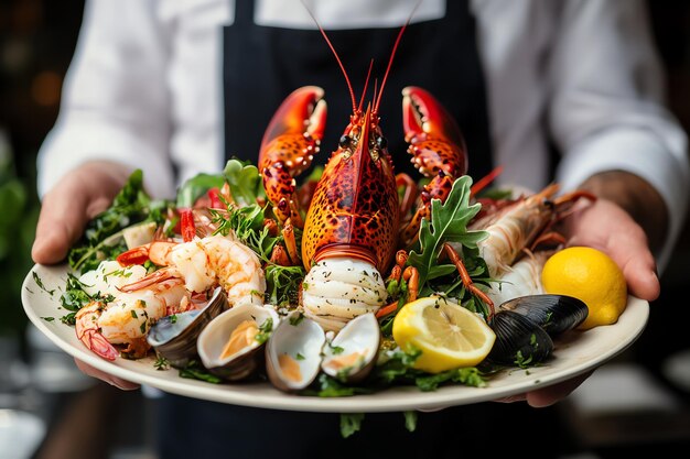 a lobster dish with seafood and seafood on the plate