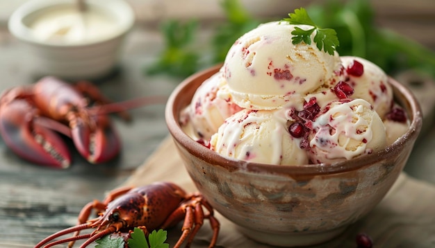 Lobster ice cream scoop decorated in a bowl