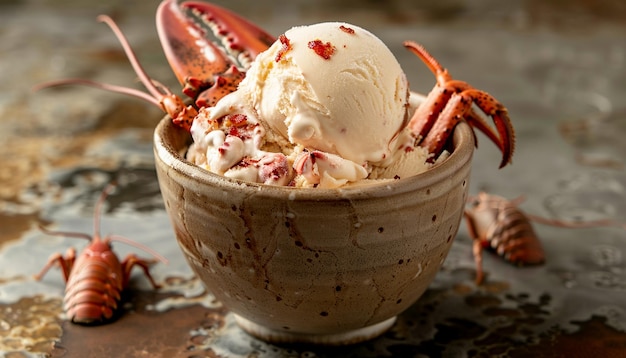 Lobster ice cream scoop decorated in a bowl