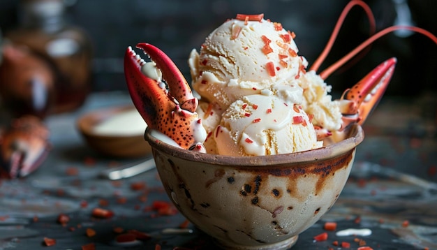 Lobster ice cream scoop decorated in a bowl