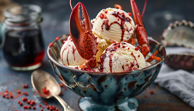 Lobster ice cream scoop decorated in a bowl