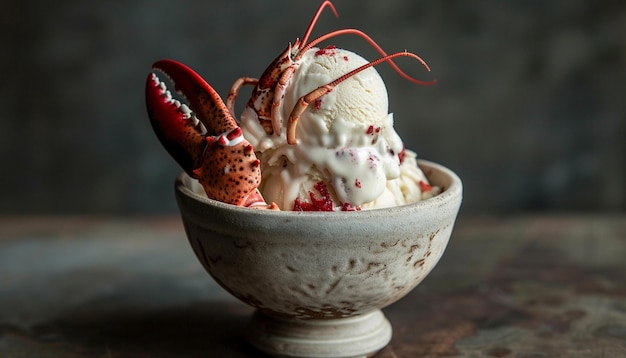 Lobster ice cream scoop decorated in a bowl