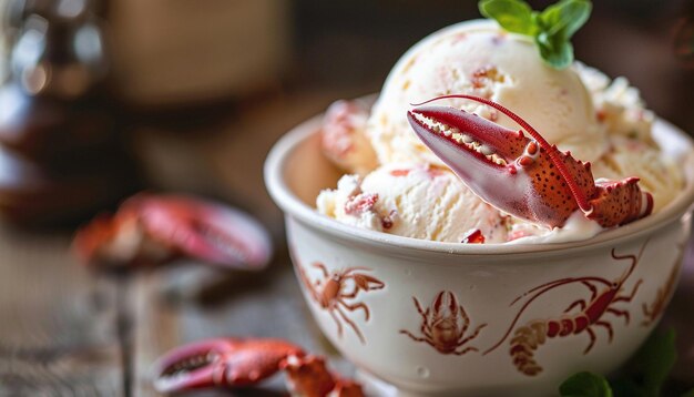 Photo lobster ice cream scoop decorated in a bowl