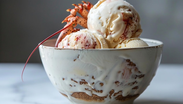 Lobster ice cream scoop decorated in a bowl