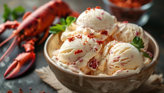 Lobster ice cream scoop decorated in a bowl