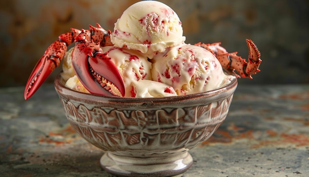 Lobster ice cream scoop decorated in a bowl