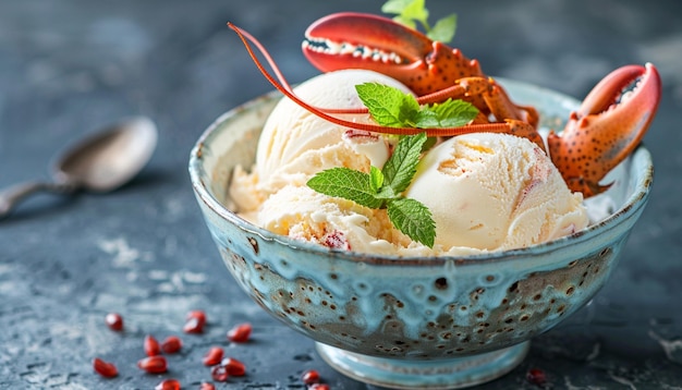 Lobster ice cream scoop decorated in a bowl