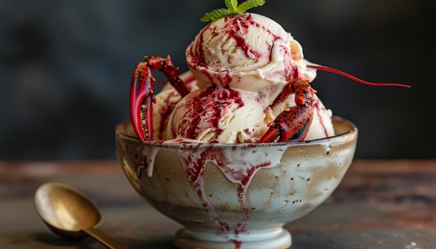 Lobster ice cream scoop decorated in a bowl