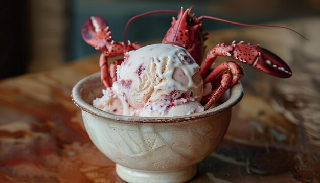 Lobster ice cream scoop decorated in a bowl