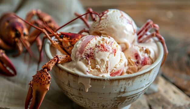 Lobster ice cream scoop decorated in a bowl