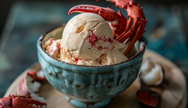 Lobster ice cream scoop decorated in a bowl