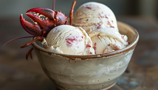 Lobster ice cream scoop decorated in a bowl