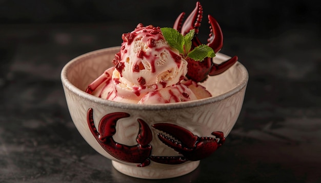 Photo lobster ice cream scoop decorated in a bowl