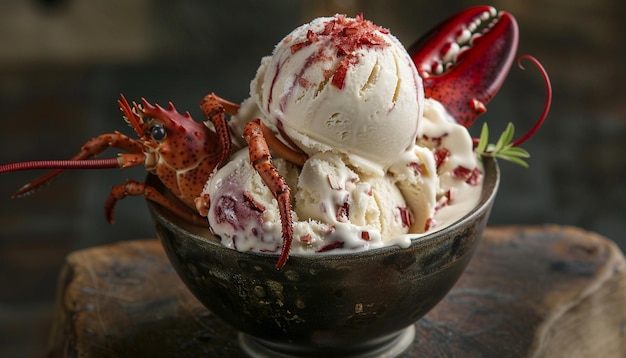 Lobster ice cream scoop decorated in a bowl