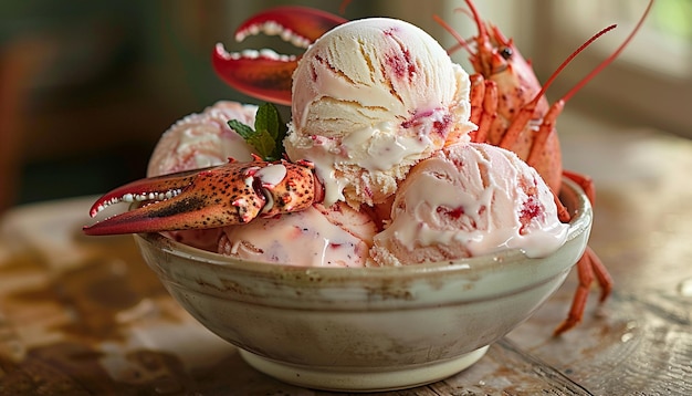 Lobster ice cream scoop decorated in a bowl