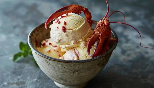 Photo lobster ice cream scoop decorated in a bowl