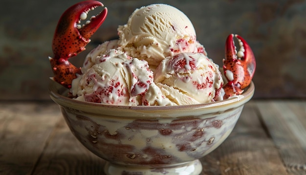 Lobster ice cream scoop decorated in a bowl