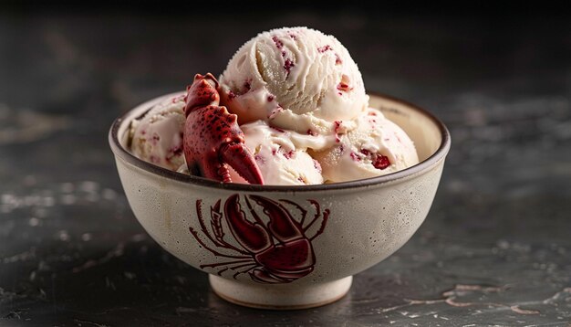 Lobster ice cream scoop decorated in a bowl