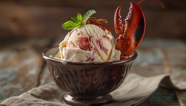 Photo lobster ice cream scoop decorated in a bowl