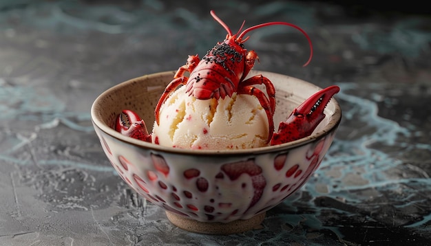 Photo lobster ice cream scoop decorated in a bowl