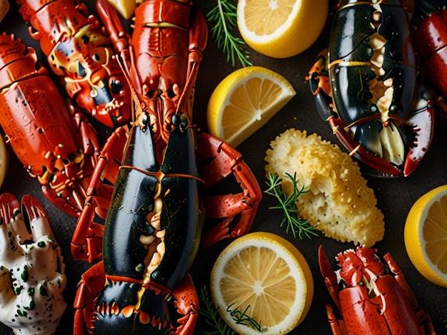 Photo a lobster and lemons are on a table with lemons and lemons