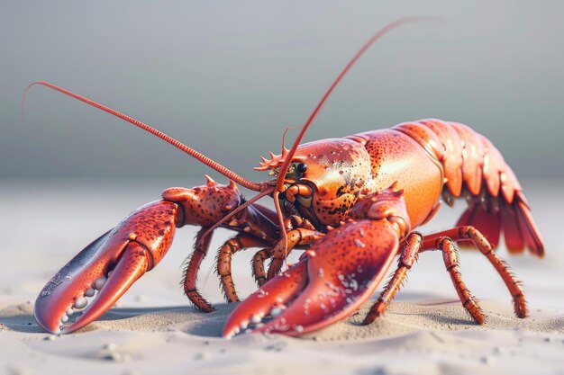 A lobster on a sandy beach on a sunny day Suitable for seafood industry promotion