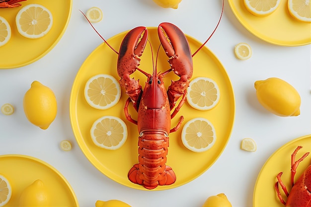 Lobster Served on Yellow Plates with Lemons