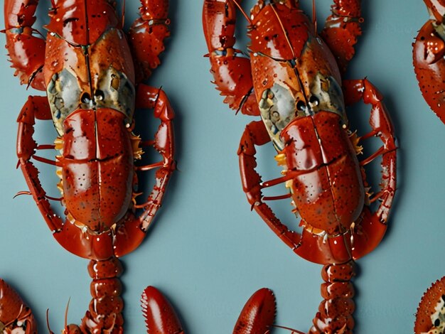 Photo lobsters and lobsters are displayed on a blue background