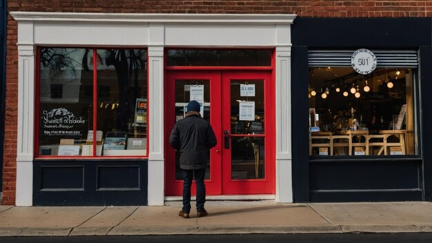 Local businesses with decorated storefronts participating in Small Business Saturday