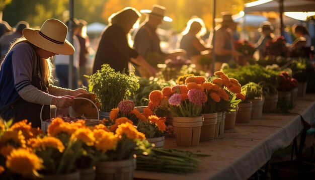 Photo local farmers market or fair where people gather to buy candles and seasonal goods