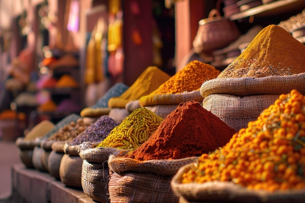 Local Indian Spice Market with Blurred Background