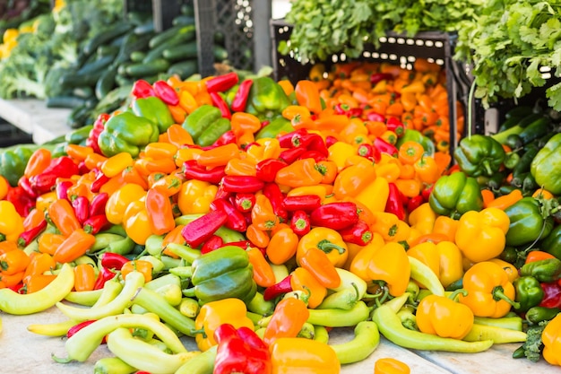 Local produce at the summer farmers market in the city.