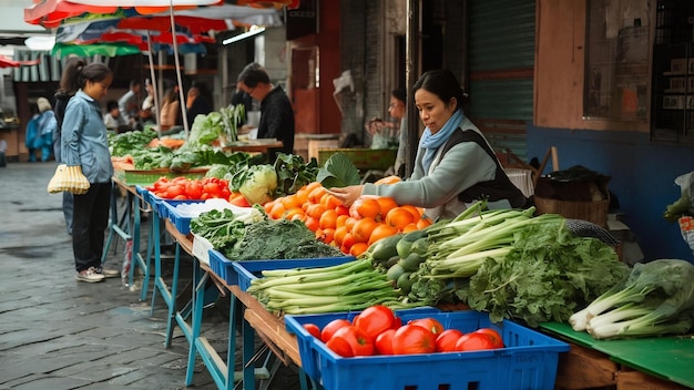 Local street market with fresh organic vegetable