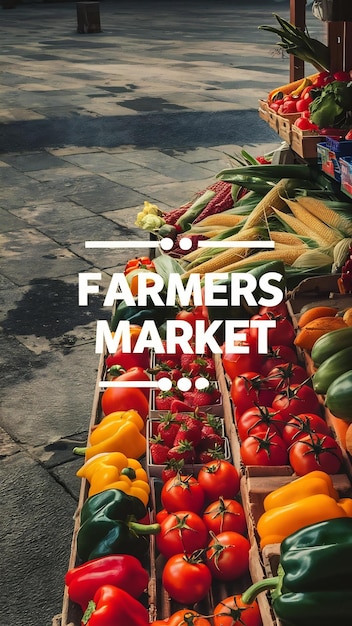 Photo locally grown farming products at empty farmers market stand