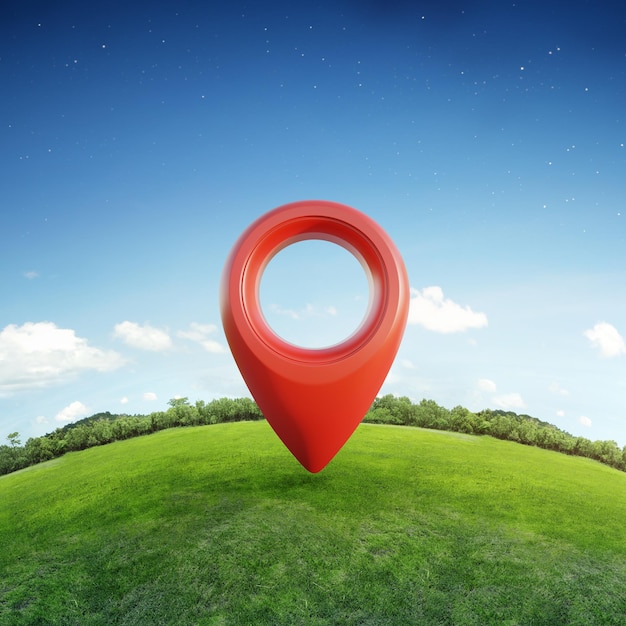 Location pin icon on earth and green grass in Geographic Information System concept