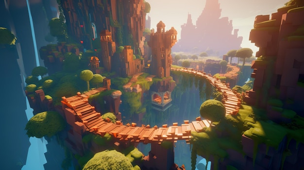 Location with wooden bridges ai generate