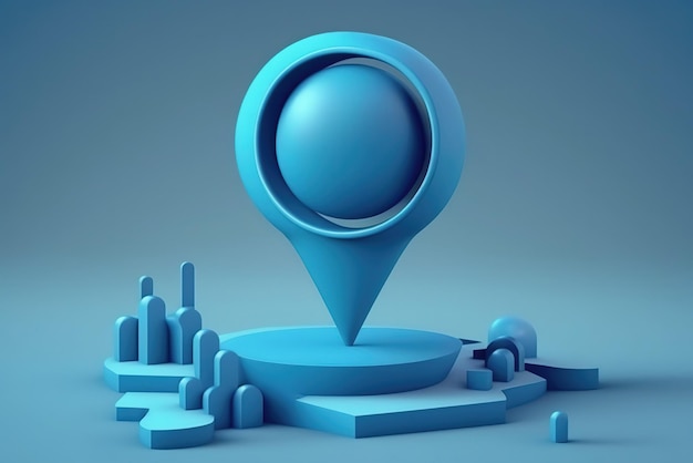 Locator mark of tmap and location pin or navigation icon sign on blue background with search concept