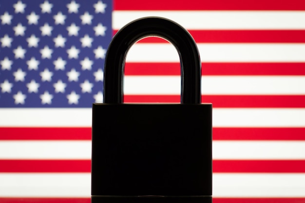 Lock against flag of USA