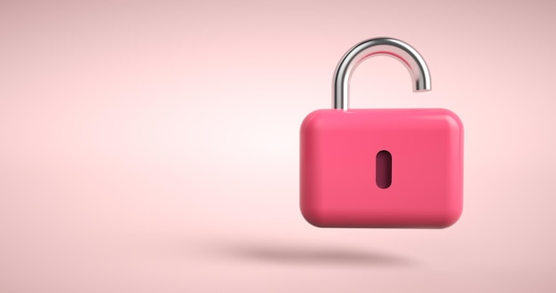 Lock icon 3d padlock on pink abstract background minimal concept