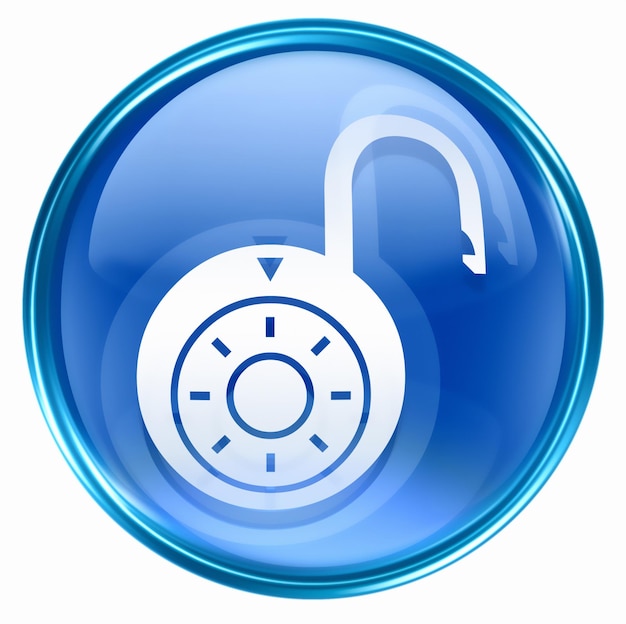 Lock on icon blue isolated on white