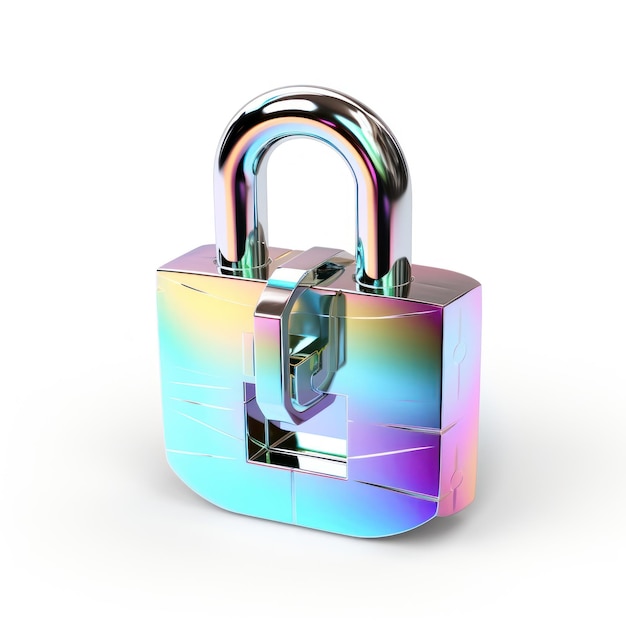 Lock iridescent white background protection security