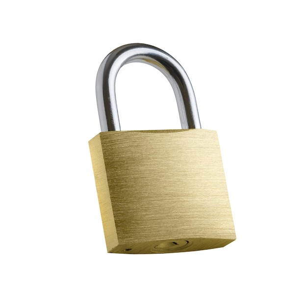 Locked golden Padlock on a white background