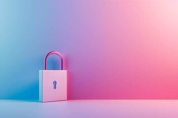 Locked Padlock Symbolizing Cybersecurity and Digital Data Protection on Colored Plain Background