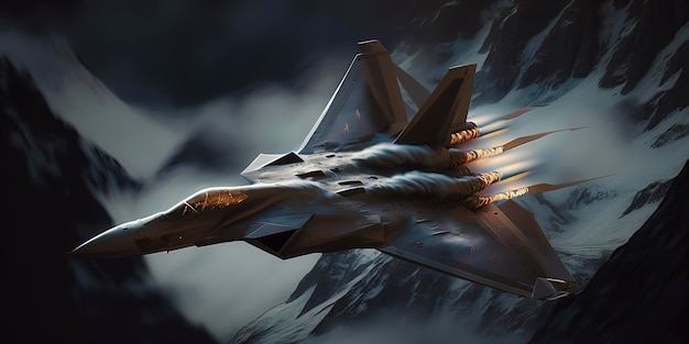 A Lockheed Martin F22 breaks the sound barrier over the swiss alps sonic boom