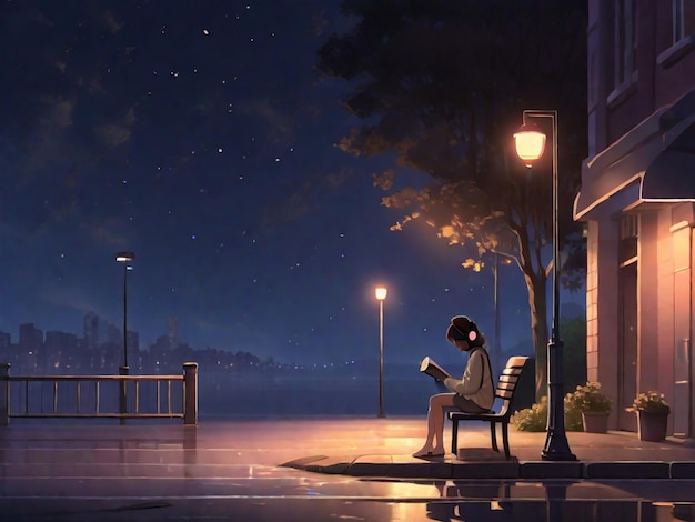 Lofi Girl Listening Music While Reading Book